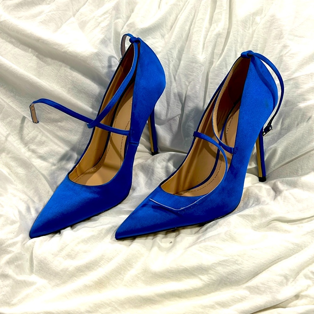 ZARA Electric Blue Satin Pointed Toe Heels US9